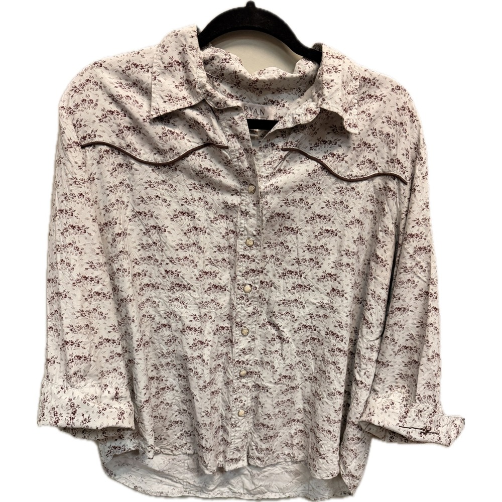 Ryan Michael Womens 100% Silk Floral Western Snap Shirt Burgundy Cream XL
